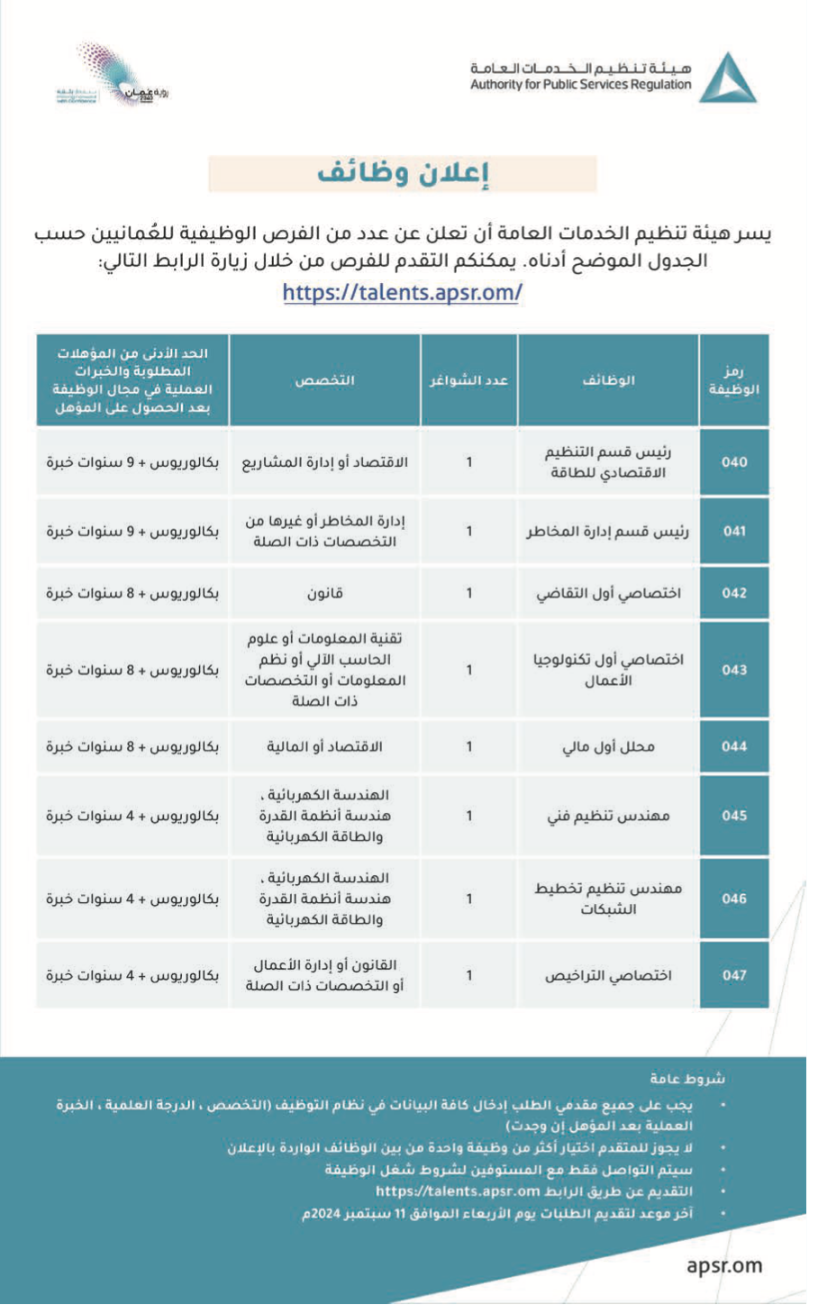 هيئة تنظيم الخدمات العامة – وظائف شاغرة